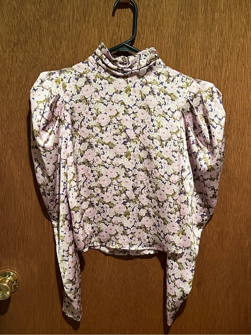 ZARA Lavender Floral Puff-Sleeve Mock Neck Blouse
